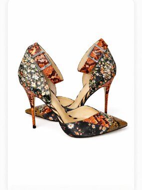 Statement Floral & Snakeskin Print Stiletto Heels – Size 10 – NEW